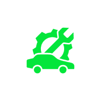 Green car repair icon on black background.
