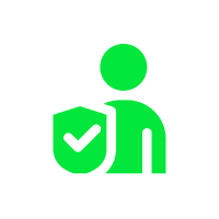 Person with shield and checkmark icon.