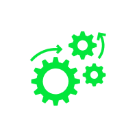 Green gears with arrows on black background.